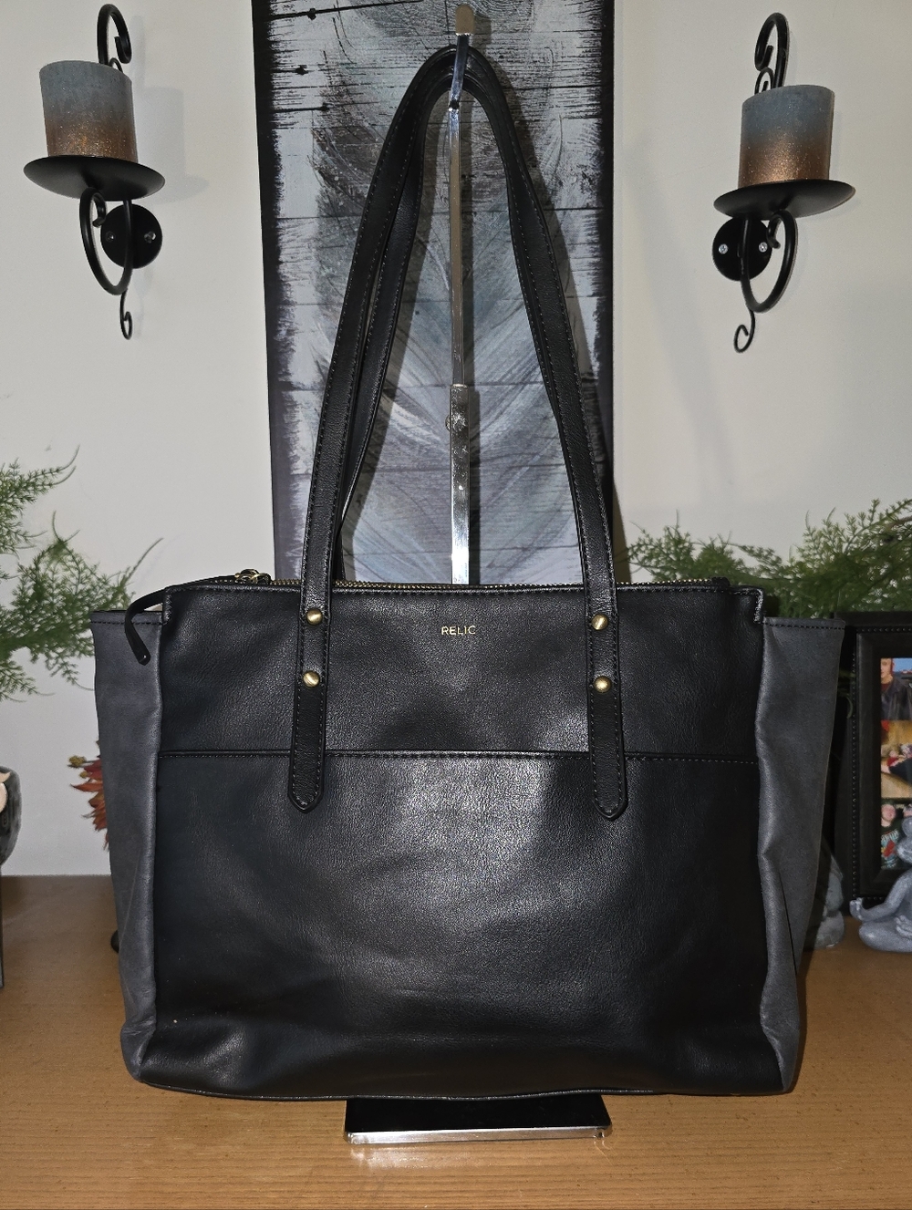 Relic Bailey Black Faux Leather Tote Bag EUC